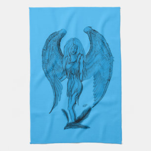 Angel , Pencil Art , blue black design Tea Towel