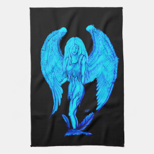 Angel , Pencil Art , blue black design Tea Towel