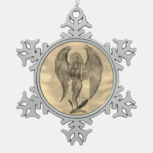 Angel , Pencil Art in Marmor Design Snowflake Pewter Christmas Ornament