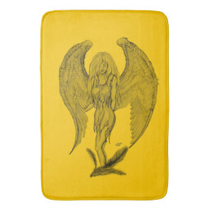 Angel , Pencil Art , yellow black design Bath Mat