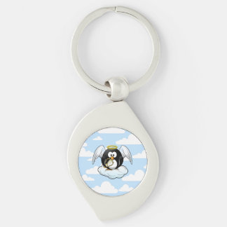 Angel Penguin on a Cloud With Sky Background Key Ring