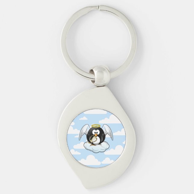 Angel Penguin on a Cloud With Sky Background Key Ring (Front)