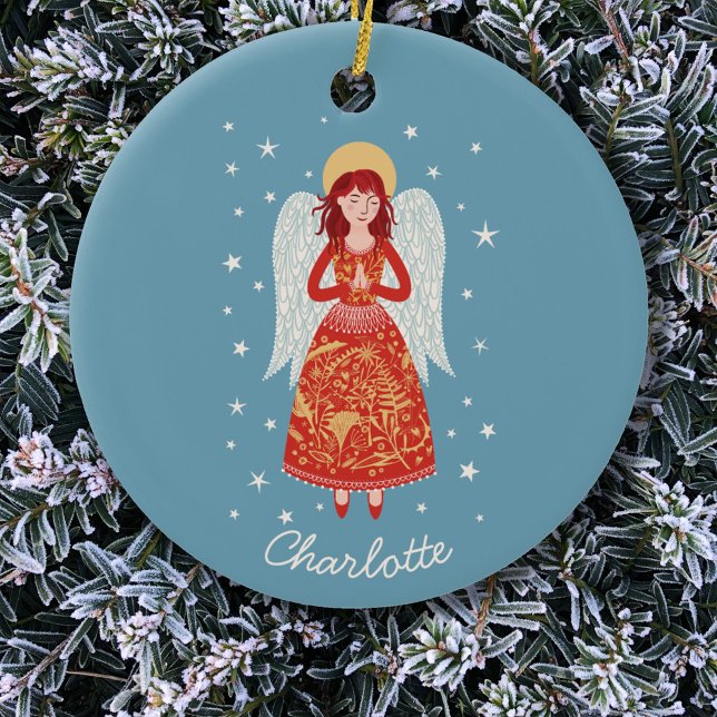 Angel Personalised Ceramic Ornament (Angel personalized custom name Christmas ornament)