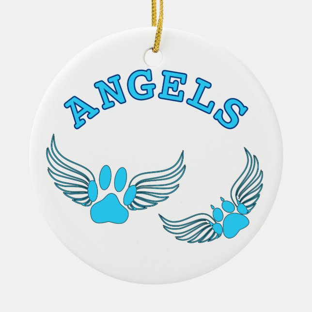 Angel Pet Paws In Blue Ceramic Tree Decoration (Front)