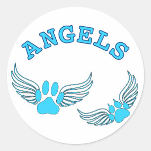 Angel Pet Paws In Blue Classic Round Sticker