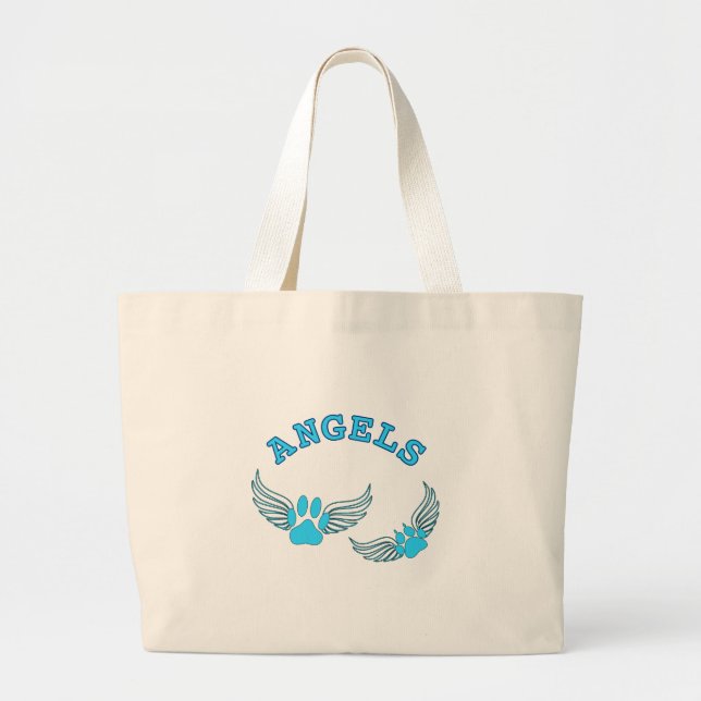 Angel Pet Paws In Blue Large Tote Bag (Front)