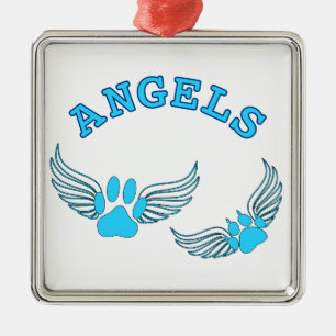 Angel Pet Paws In Blue Metal Ornament
