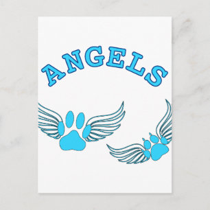 Angel Pet Paws In Blue Postcard