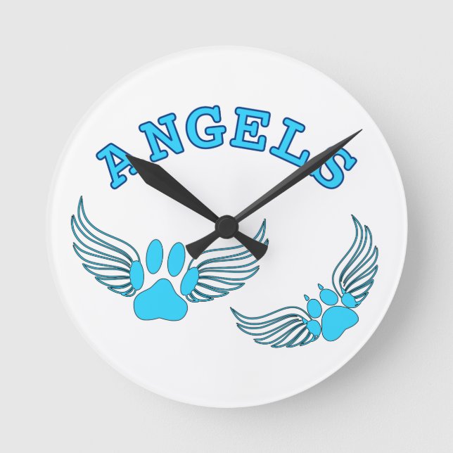 Angel Pet Paws In Blue Round Clock (Front)