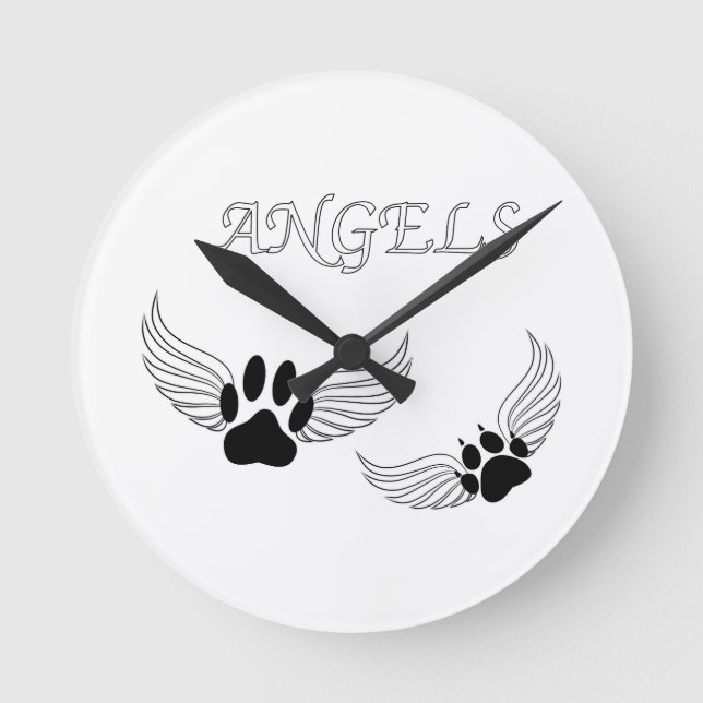 Angel Pet Paws Round Clock (Front)