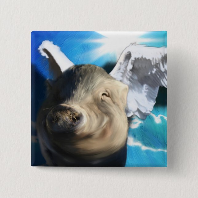 Angel Pig 15 Cm Square Badge (Front)