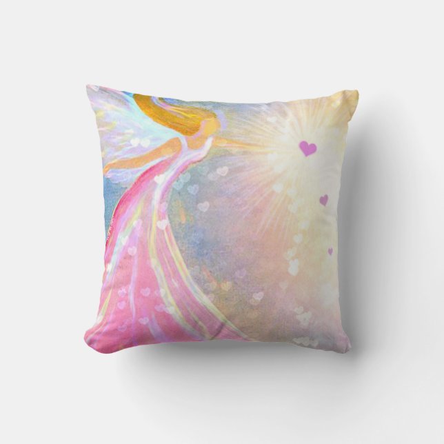 Angel Pink Blue Heart Blessings Cushion (Front)