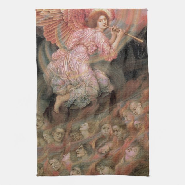 Angel Piping to Souls in Hell by Evelyn De Morgan Tea Towel (Vertical)
