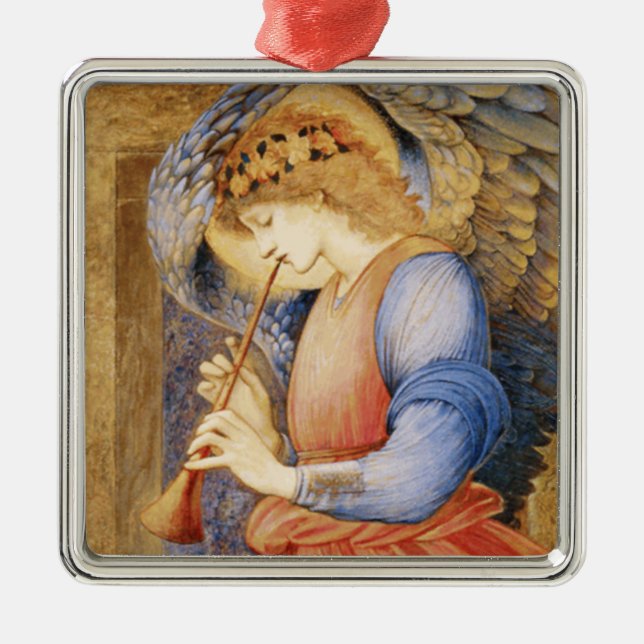 Angel Playing a Flageolet (by Edward Burne-Jones) Metal Ornament (Front)