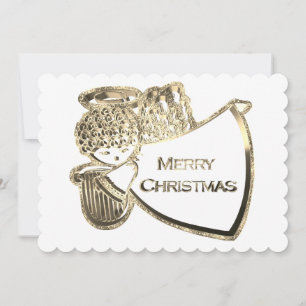 Angel Playing Harp Elegant Gold White Christmas Holiday Card
