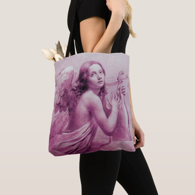 ANGEL PLAYING LYRA OVER THE CLOUDS Antique Pink Tote Bag (Close Up)