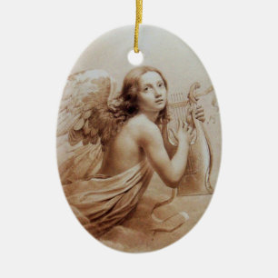 ANGEL PLAYING LYRA OVER THE CLOUDS brown Ceramic Tree Decoration
