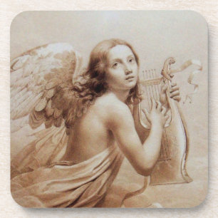 ANGEL PLAYING LYRA OVER THE CLOUDS brown Coaster