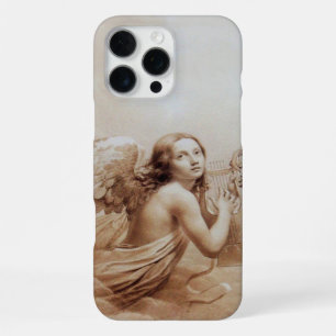 ANGEL PLAYING LYRA OVER THE CLOUDS brown iPhone Case