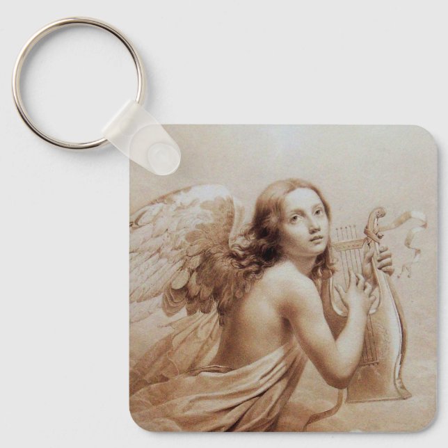 ANGEL PLAYING LYRA OVER THE CLOUDS brown Key Ring (Front)