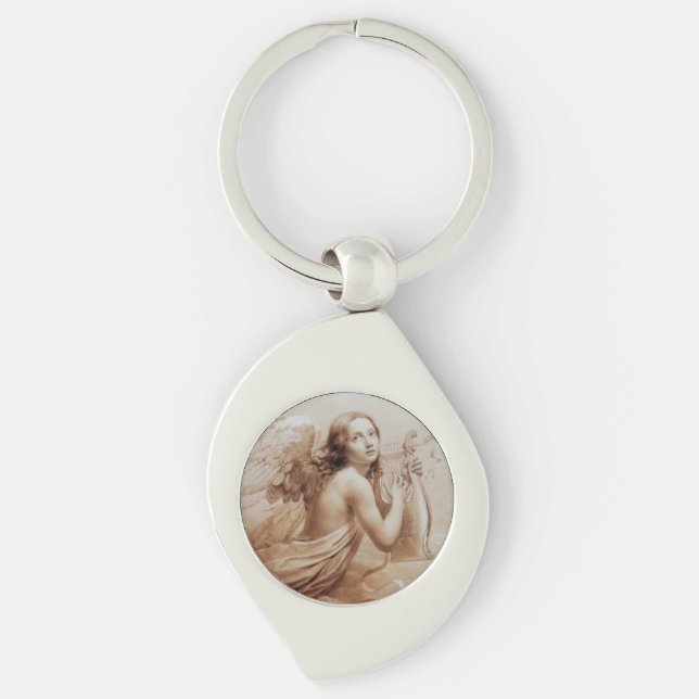 ANGEL PLAYING LYRA OVER THE CLOUDS brown Key Ring (Front)