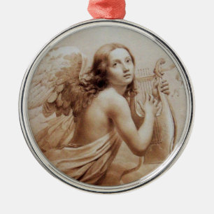 ANGEL PLAYING LYRA OVER THE CLOUDS ,Brown Metal Tree Decoration