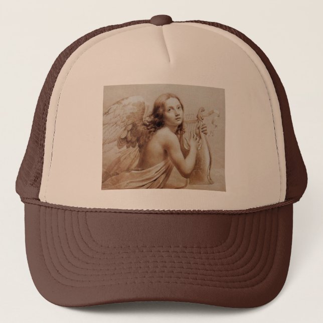 ANGEL PLAYING LYRA OVER THE CLOUDS brown Trucker Hat (Front)