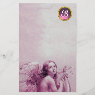 ANGEL PLAYING LYRA OVER THE CLOUDS ,GEM MONOGRAM STATIONERY