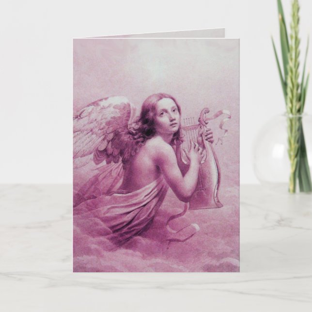 ANGEL PLAYING LYRA OVER THE CLOUDS HOLIDAY CARD (Front)