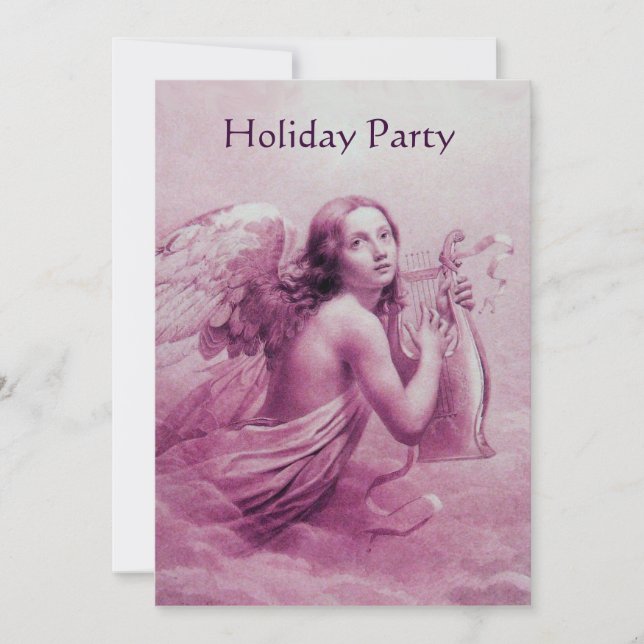 ANGEL PLAYING LYRA OVER THE CLOUDS INVITATION (Front)