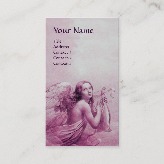 ANGEL PLAYING LYRA OVER THE CLOUDS Monogram Business Card (Front)