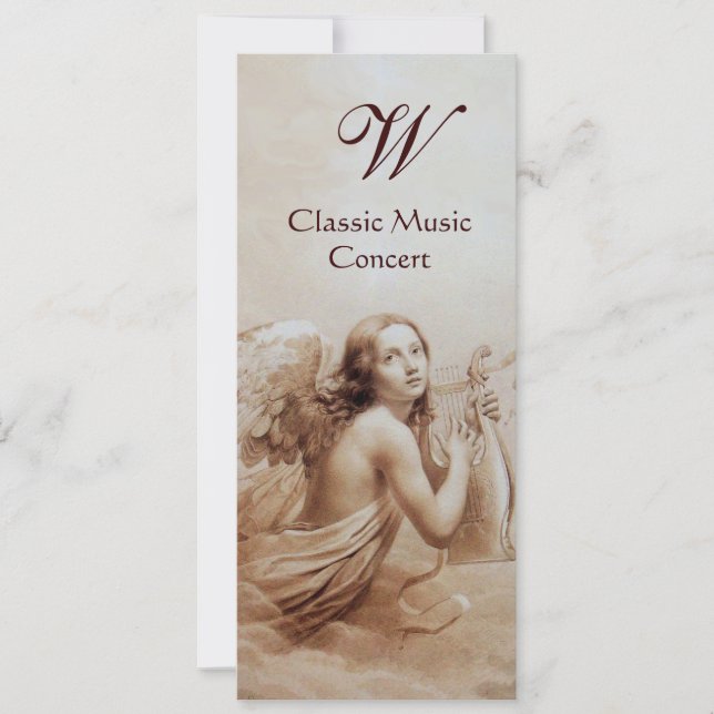 ANGEL PLAYING LYRA OVER THE CLOUDS,Monogram Felt Invitation (Front)