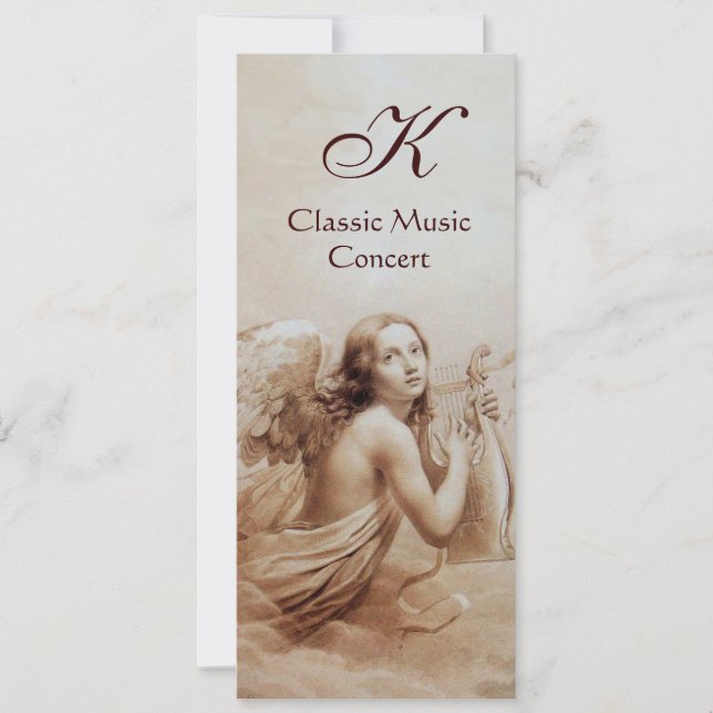 ANGEL PLAYING LYRA OVER THE CLOUDS,Monogram Invitation (Front)
