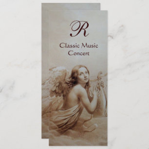 ANGEL PLAYING LYRA OVER THE CLOUDS,Monogram Silver Invitation