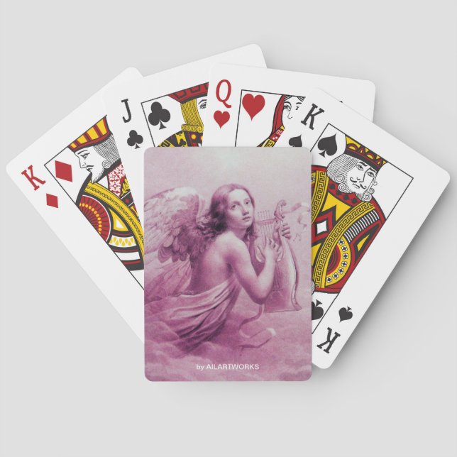 ANGEL PLAYING LYRA OVER THE CLOUDS pink Cards (Back)