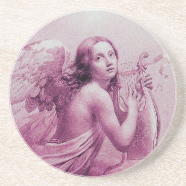 ANGEL PLAYING LYRA OVER THE CLOUDS,pink Coaster (Front)
