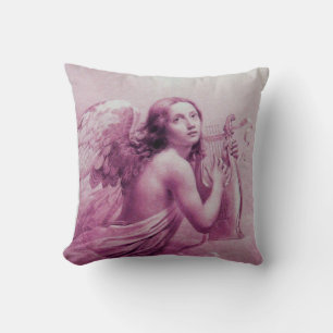 ANGEL PLAYING LYRA OVER THE CLOUDS pink Cushion