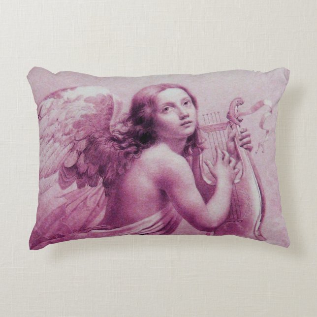 ANGEL PLAYING LYRA OVER THE CLOUDS pink Decorative Cushion (Front)