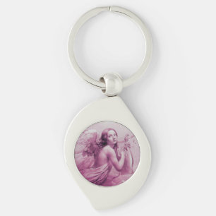 ANGEL PLAYING LYRA OVER THE CLOUDS pink Key Ring