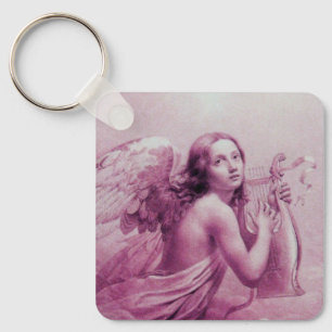 ANGEL PLAYING LYRA OVER THE CLOUDS pink Key Ring