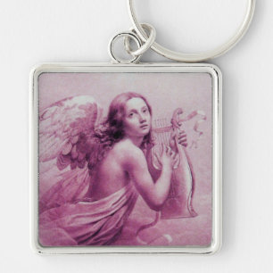 ANGEL PLAYING LYRA OVER THE CLOUDS pink Key Ring