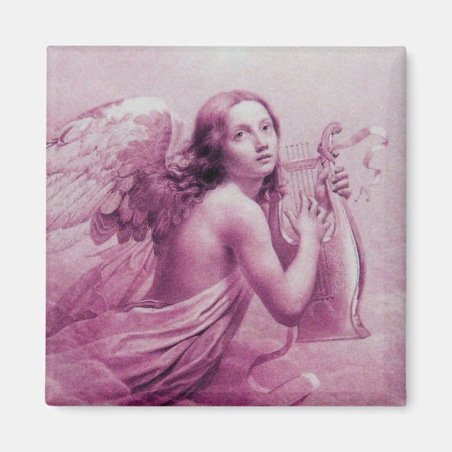 ANGEL PLAYING LYRA OVER THE CLOUDS pink Magnet (Front)