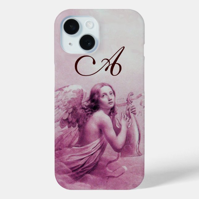 ANGEL PLAYING LYRA OVER THE CLOUDS pink monogram Case-Mate iPhone Case (Back)