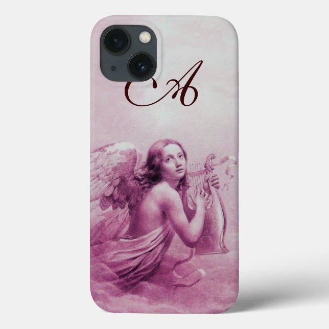 ANGEL PLAYING LYRA OVER THE CLOUDS pink monogram Case-Mate iPhone Case (Back)