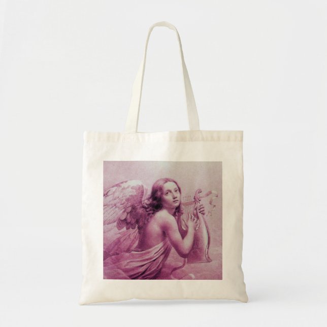ANGEL PLAYING LYRA OVER THE CLOUDS pink Tote Bag (Front)