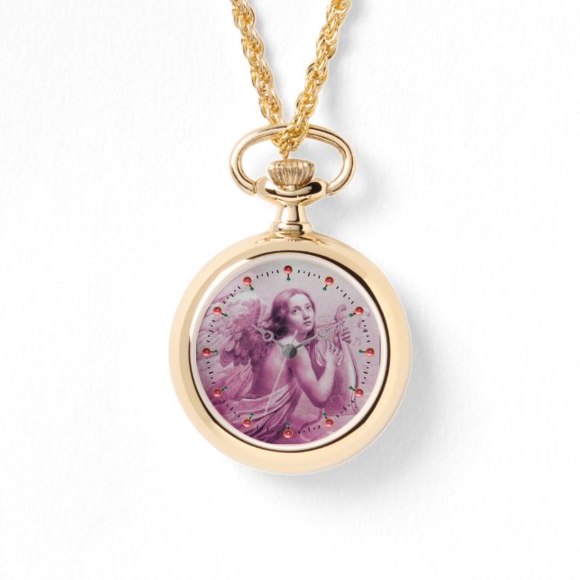 ANGEL PLAYING LYRA OVER THE CLOUDS Pink Watch (Front)