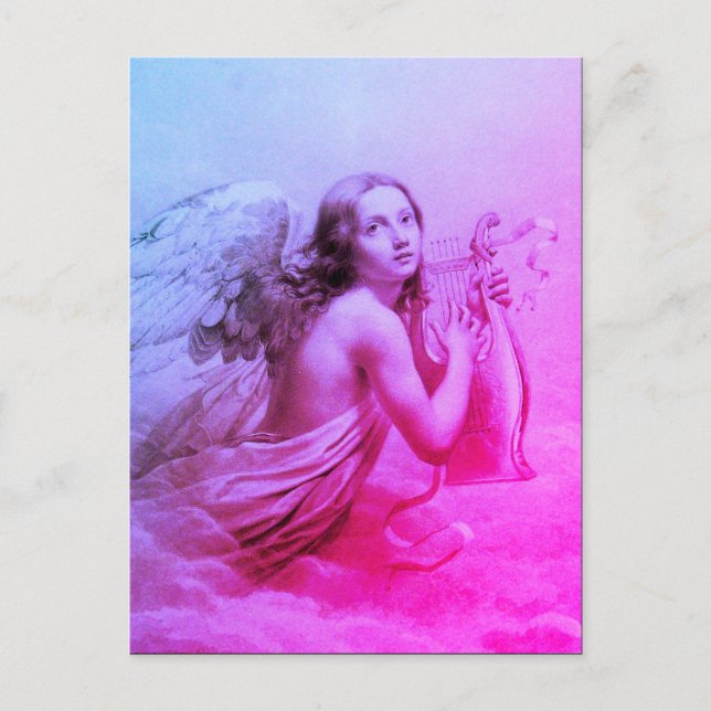 ANGEL PLAYING LYRA OVER THE CLOUDS POSTCARD (Front)