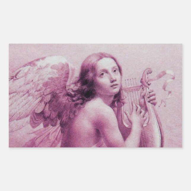 ANGEL PLAYING LYRA OVER THE CLOUDS RECTANGULAR STICKER (Front)