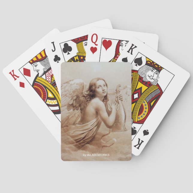 ANGEL PLAYING LYRA OVER THE CLOUDS sepia Cards (Back)