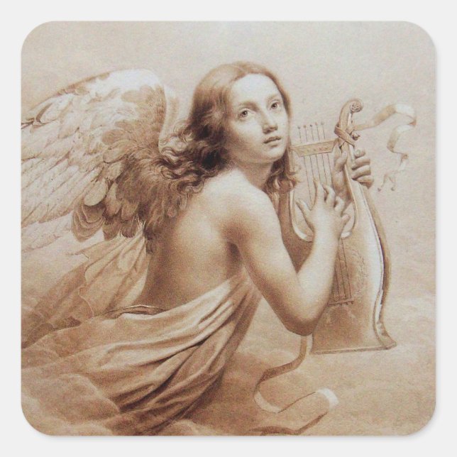 ANGEL PLAYING LYRA OVER THE CLOUDS SQUARE STICKER (Front)